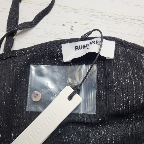 Rumored Tango Tank Top Black Shimmer  Ruffle Flounce Spaghetti Strap Medium - Picture 8 of 9